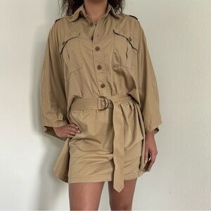 VTG Ralph Lauren Safari Trench Cape Coat / Poncho Style Dress - Camel Tan